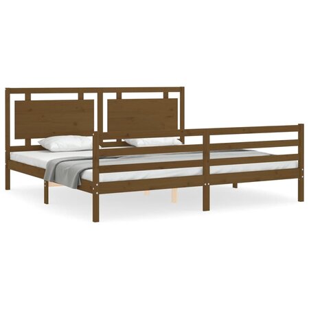 vidaXL Cadre de lit avec tête de lit marron miel 200x200cm bois massif