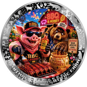Monnaie HOG WILD HONEY BBQ AI-NIMALS Chaos at the Farm 1 Oz Argent 1000 Francs Cameroon 2026