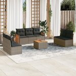 vidaXL Salon de jardin 8 Pièces avec coussins gris résine tressée