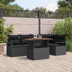 Ensemble de Canapé de Jardin 6 Pièces avec Coussins Noirs en Rattan Poly