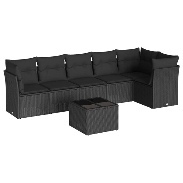 vidaXL Salon de jardin 7 Pièces avec coussins noir résine tressée