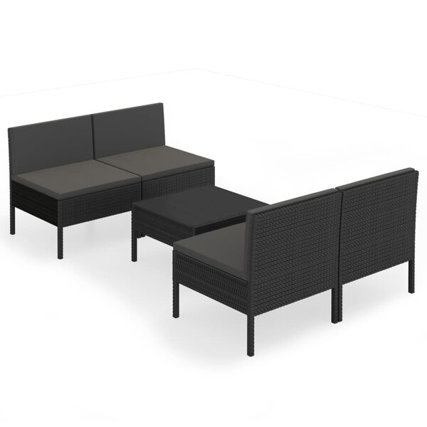 vidaXL Salon de jardin 5 Pièces avec coussins résine tressée noir