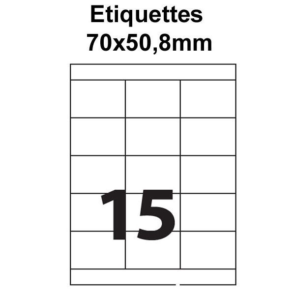 Étiquettes adhésives 70x50 8mm (15étiquettes/feuille) - blanc - 50 feuilles -t3azur