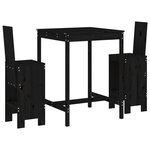 vidaXL Ensemble de bar de jardin 3 Pièces noir bois de pin massif