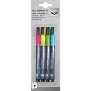 Set de 4 marqueurs craies liquide effaçable artverum pte ogive 1-2 mm assortis sigel
