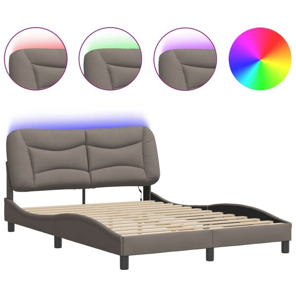 vidaXL Cadre de lit avec lumières LED taupe 120x200 cm tissu