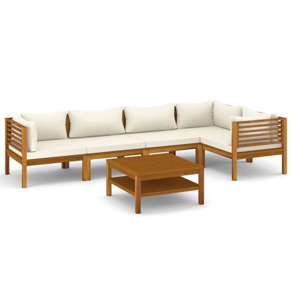 Salon de jardin meuble d'extérieur ensemble de mobilier 6 pièces avec coussin crème bois d'acacia solide 02_0016625