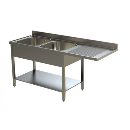 Plonge inox 2 bacs gamme 700 avec passage lave-vaisselle - égouttoir droite ou gauche -  -  1800x700xmm