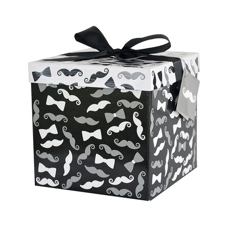 Boîte cadeau avec nœud - motifs moustaches