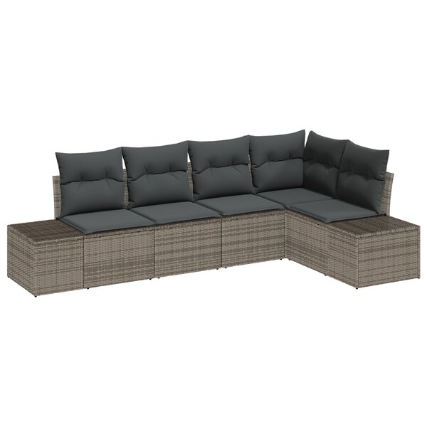 vidaXL Ensemble de canapé de jardin 5 pièces avec coussins gris poly rattan