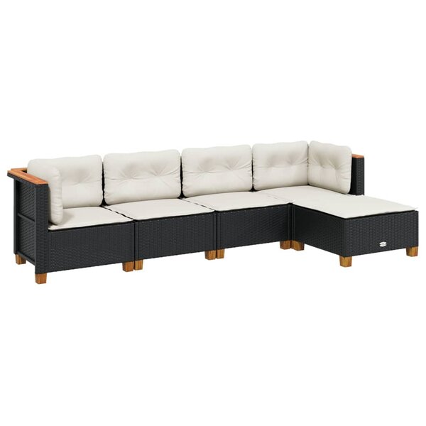 vidaXL Salon de jardin 5 Pièces avec coussins noir résine tressée