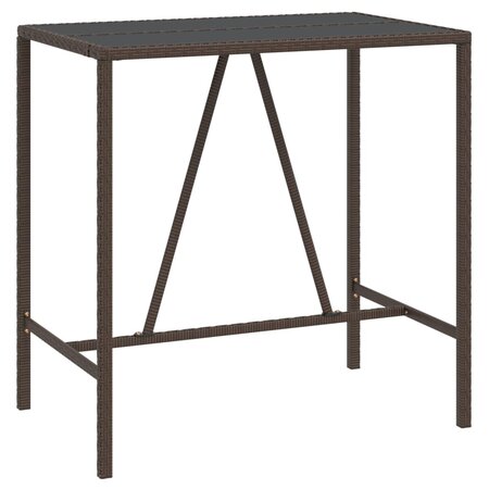 vidaXL Table de bar et dessus en verre marron 110x70x110 cm poly rotin