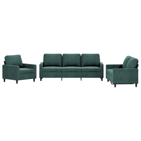 vidaXL Ensemble de canapés 3 Pièces avec coussins Vert foncé Velours