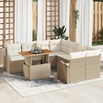 vidaXL Ensemble de Salle à Manger de Jardin 9 Pièces avec Coussins Beige Poly Rattan Acacia