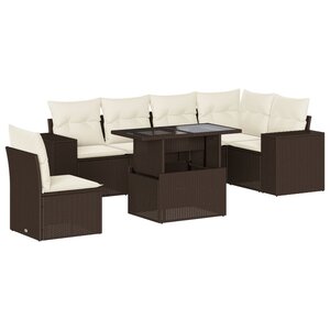 vidaXL Salon de jardin avec coussins 7 Pièces marron résine tressée