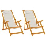 Chaises de plage pliantes vidaXL 2 Pièces Gris clair Bois d'acacia massif et Textilène