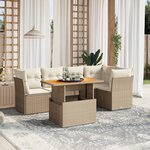 vidaXL Salon de jardin avec coussins 5 Pièces beige résine tressée