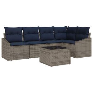 vidaXL Ensemble de canapé de jardin avec coussin 6 Pièces Gris et marine