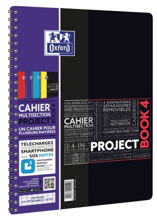 Cahier Etudiant PROJECTBOOK spiralé couv PP 200 pages seyès 23,3x29,8 OXFORD OFFICE