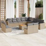 vidaXL Salon de jardin avec coussins 14 Pièces beige résine tressée