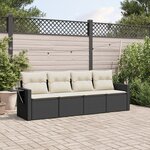 vidaXL Salon de jardin 4 Pièces avec coussins noir résine tressée