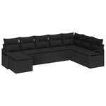 Ensemble de Canapé de Jardin 8 Pièces avec Coussins Noir Rotin Poly