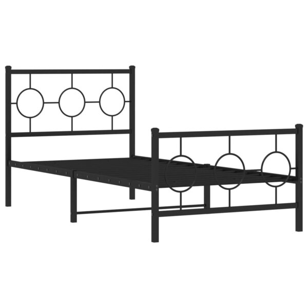 vidaXL Cadre de lit métal avec tête de lit/pied de lit noir 90x190 cm