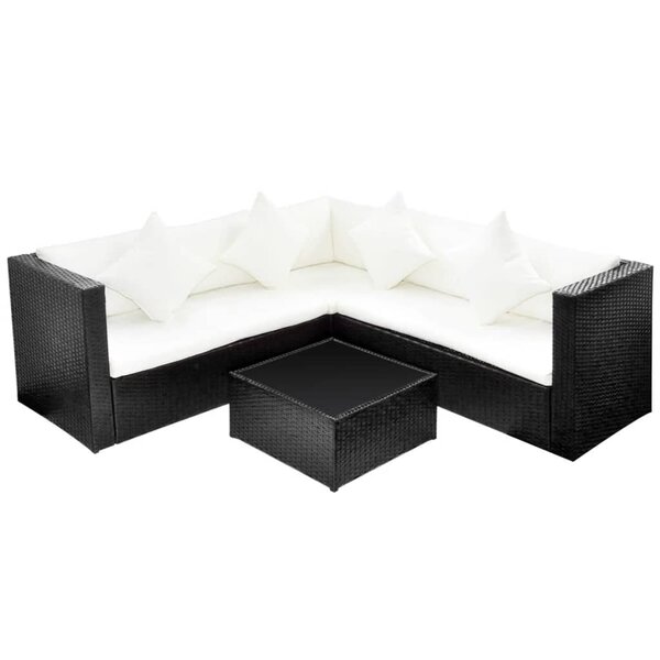 vidaXL Salon de jardin 4 Pièces avec coussins Résine tressée Noir