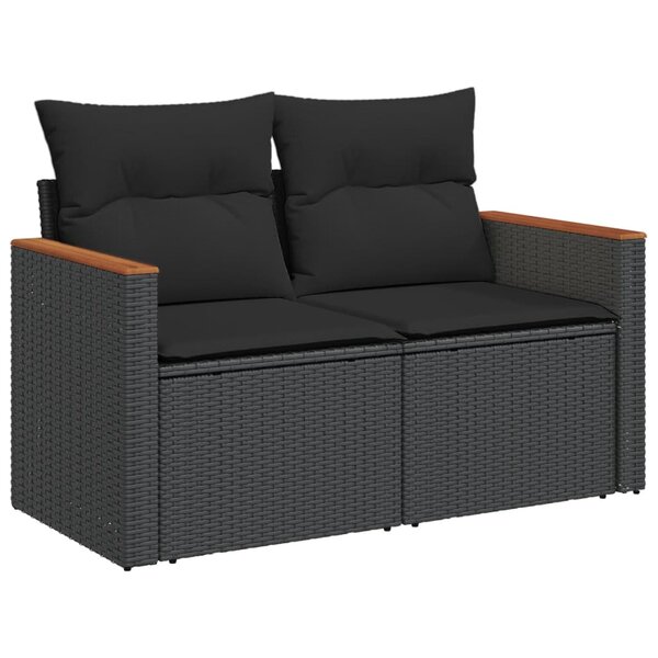 vidaXL Canapé de jardin avec coussins 2 places noir résine tressée