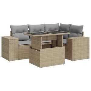 vidaXL Salon de jardin avec coussins 5 Pièces beige résine tressée