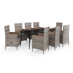 vidaXL Ensemble de salle à manger de jardin avec coussins 9 Pièces Gris