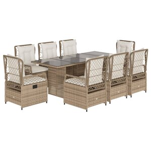 vidaXL Ensemble à manger de jardin et coussins 9 Pièces beige Poly rotin