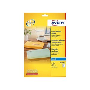 Pqt de 525 étiquettes adresses 63,5 x 38,1 mm polyester transparente avery zweckform