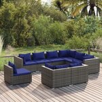 vidaXL Salon de jardin 9 Pièces avec coussins Résine tressée Gris