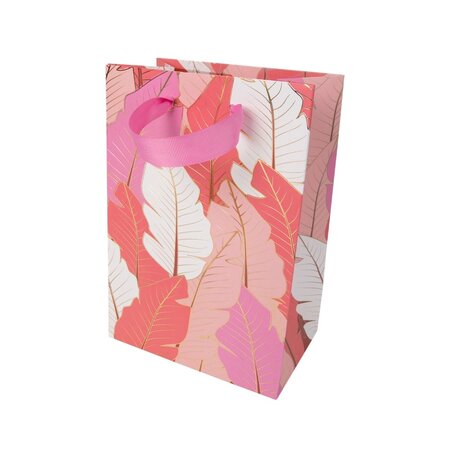 Sac cadeau petit format feuilles roses - draeger paris