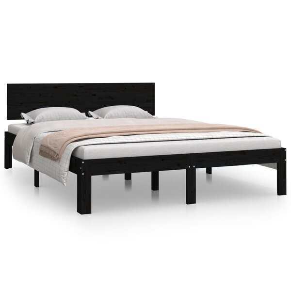 vidaXL Cadre de lit Noir Bois massif 150x200 cm Très grand