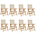 vidaXL Chaises inclinables de jardin lot de 8 beige rotin bois massif