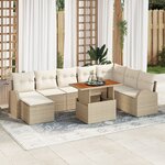 vidaXL Ensemble de Canapés de Jardin 9 Pièces avec Coussins Beige Poly Rattan