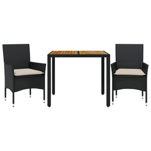 vidaXL Ensemble à manger de jardin et coussins 3 Pièces noir rotin acacia