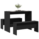 vidaXL Ensemble table à manger et bancs 3 Pièces noir bois d'ingénierie