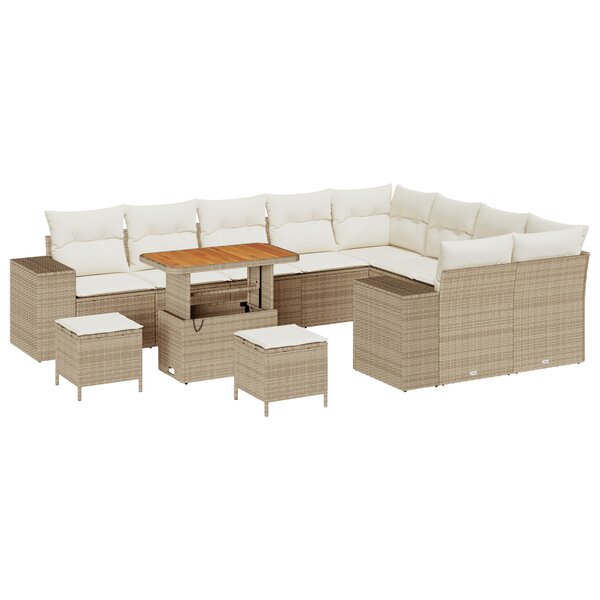 vidaXL Canapé de Jardin 12 pièces avec Coussins Beige Poly Rattan Acacia