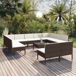 vidaXL Salon de jardin 12 Pièces avec coussins Résine tressée Marron