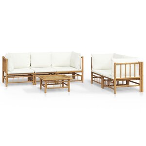 vidaXL Salon de jardin 6 Pièces avec coussins blanc crème bambou