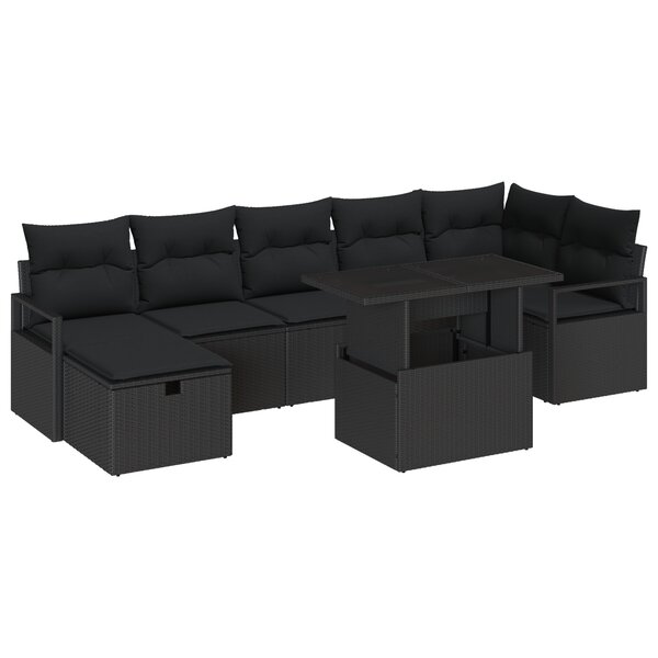 Ensemble de Canapé de Jardin 8 Pièces avec Coussins Noir Poly Rattan