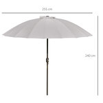 Parasol inclinable rond avec manivelle métal fibre de verre Ø 2 55 m polyester haute densité gris