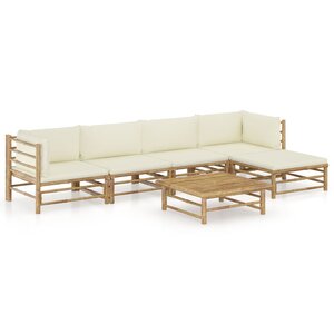 vidaXL Salon de jardin 6 Pièces avec coussins blanc crème bambou