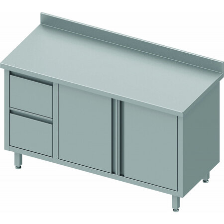 Table armoire inox adossée - 2 portes & 2 tiroirs - gamme 600 - stalgast -  - 1300x600battante x600xmm