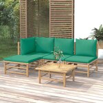 vidaXL Salon de jardin 5 Pièces avec coussins vert bambou