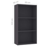 vidaXL Bibliothèque à 3 niveaux Gris 60x30x114 cm Aggloméré