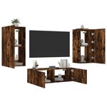 vidaXL Meuble TV muraux 3 Pièces avec lumières LED chêne fumé